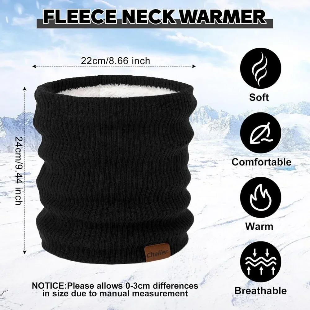 Women's H-black + red Scarf Winter Double-Layer Neck Warmer Knit Fleece